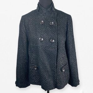 Steve Madden Black and gold tinsel Tweed Pea Coat L